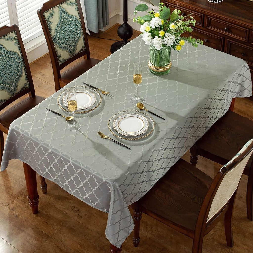 Jacquard Tablecloth Damask Fabric Table Cloth Water Resistant & Wrinkle Free Spillproof Polyester Table Cover for Kitchen Dining Tabletop (Rectangle/Oblong, 52" x 70" (4-6 Seats), Gray)