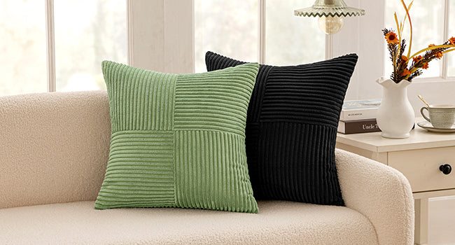 MIULEE Black Decorative Throw Pillow Covers 18x18 Inch for Couch Bed Sofa Pack of 2 Boho Farmhouse Throw Pillows Soft Cross Corduroy Patchwork Textured Cushion Cases